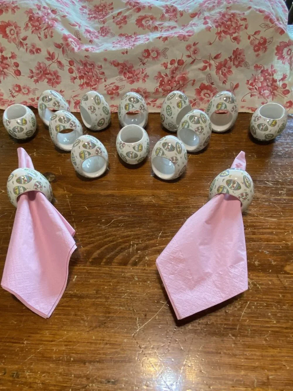 Vintage White Porcelain Decorated Egg Shaped Napkin Ring Holders, Qty 14